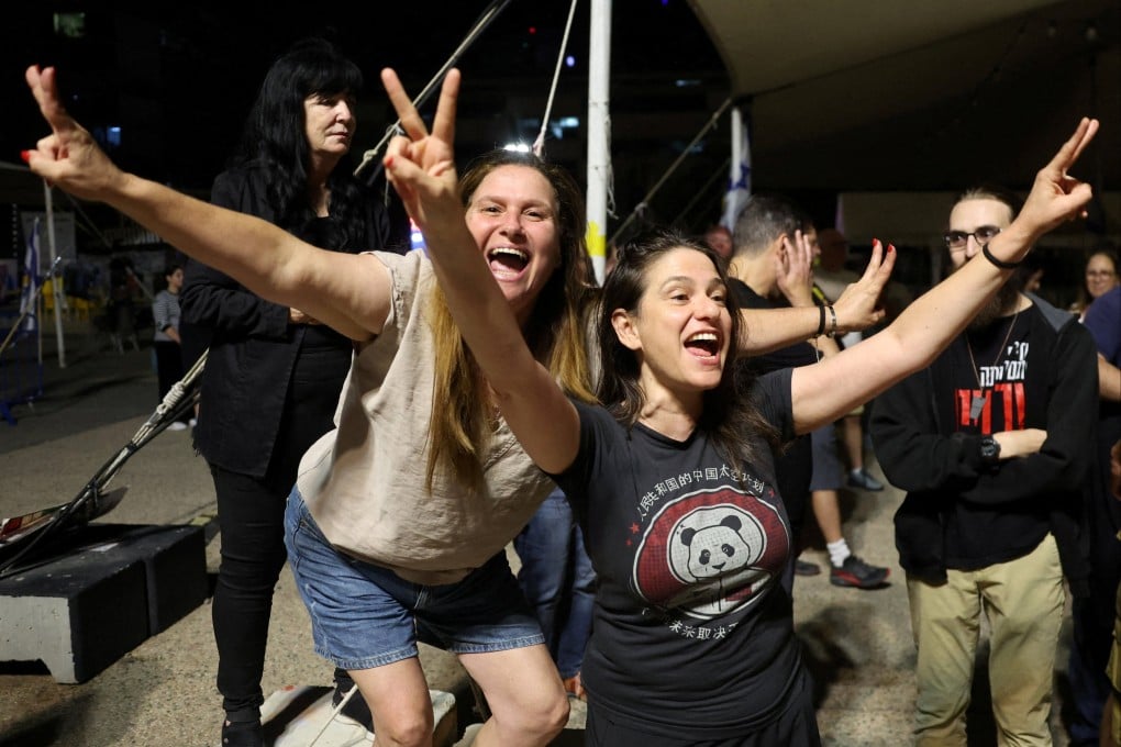 People celebrate the peace plan announcement at the ‘Hostages Square’ in Tel Aviv, Israel. Photo: Reuters