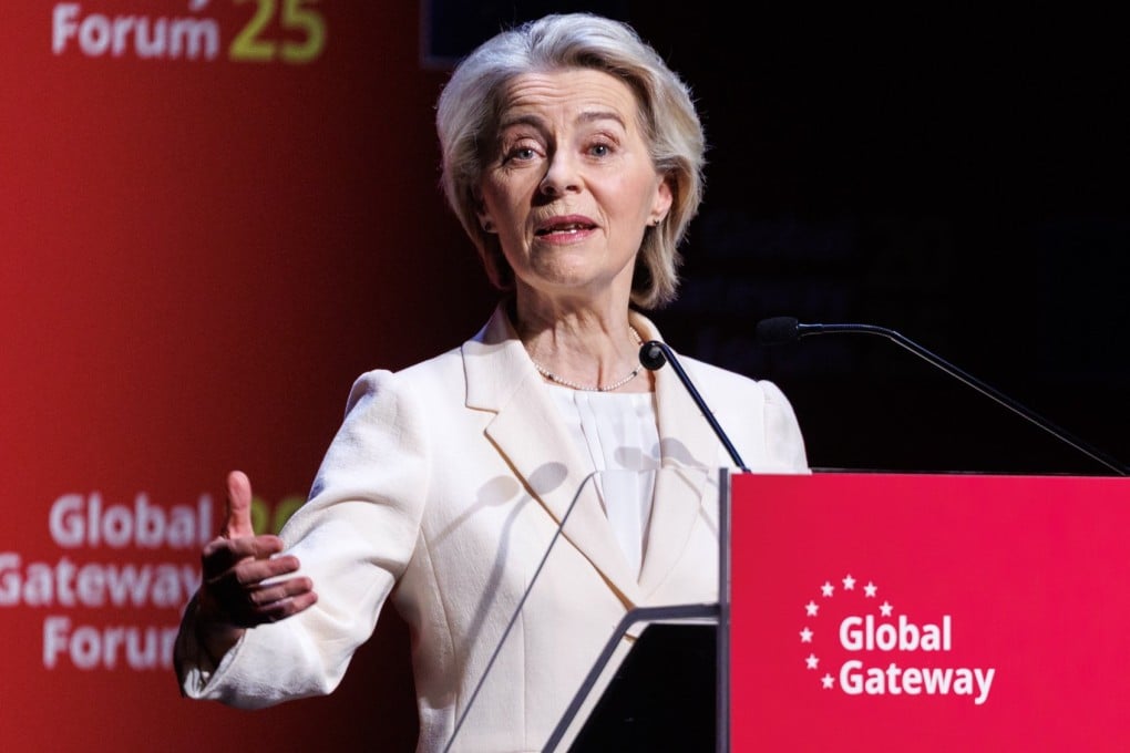 President of the European Commission Ursula von der Leyen delivers the opening speech on the first day of the Global Gateway Forum in Brussels, Belgium on Thursday. Photo: EPA