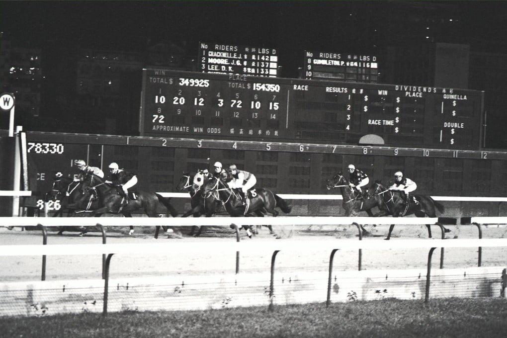 The first night race takes place under the new floodlights at Hong Kong’s Happy Valley Racecourse, in October 1973. Photo: SCMP Archives