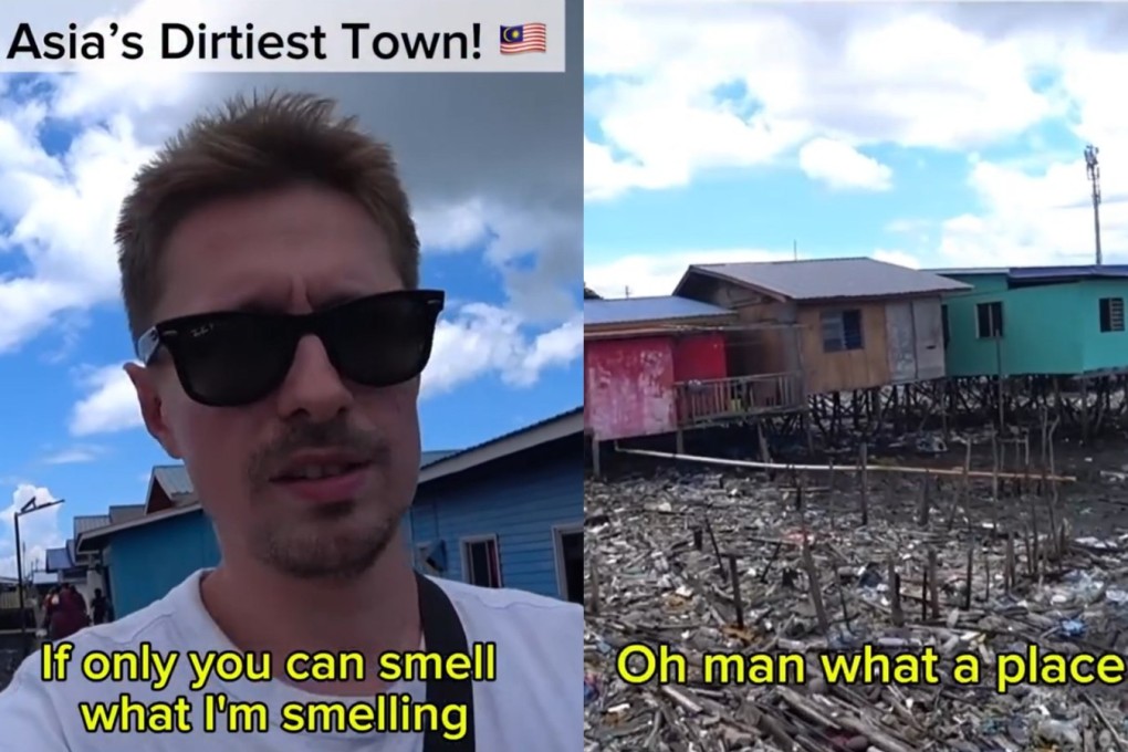 Screenshot from a viral video by travel influencer Ben Frier describing the Malaysian town of Semporna. Photos: Instagram / backpacker.ben