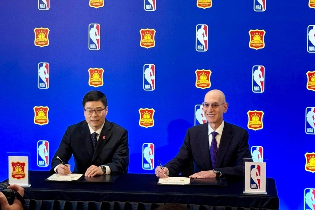 CBA chairman Guo Zhenming (left) and NBA commissioner Adam Silver at the signing ceremony in Macau. Photo: Mike Chan