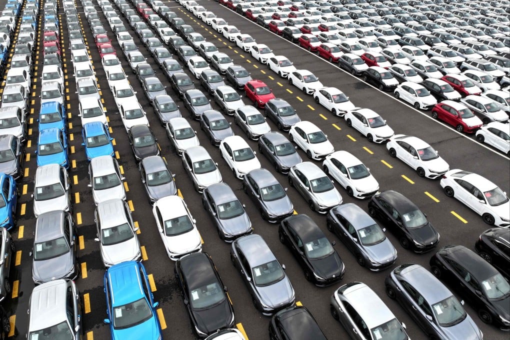 Chinese made MG cars await export at the port in Lianyungang, Jiangsu province, last month. Photo: AFP