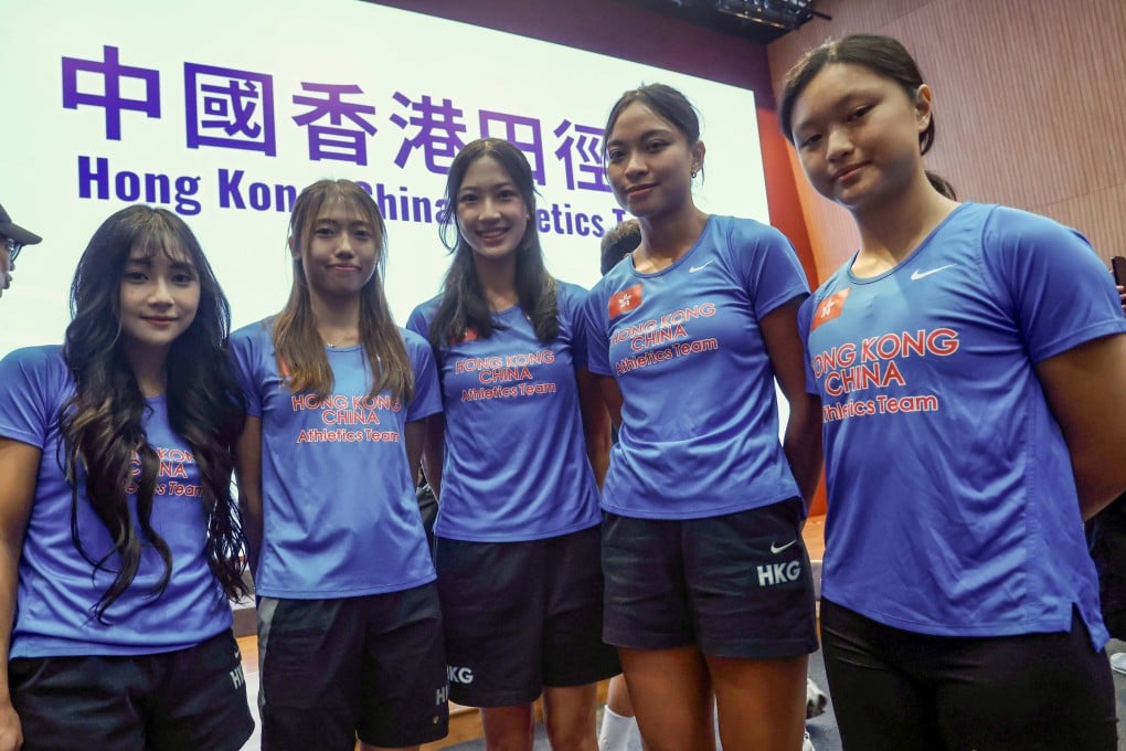 Relay team members (from left) Chan Pui-kei, Yu Pui-yi, Chloe Pak, Kong Chun-ki and Serena Tang at the sports institute on Saturday. Photo: Jonathan Wong