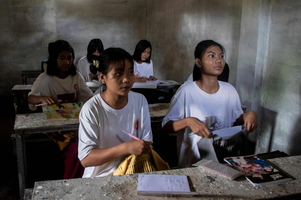 Students attend school in a concrete bunker at a village in the Sagaing region on August 15. Photo: AFP