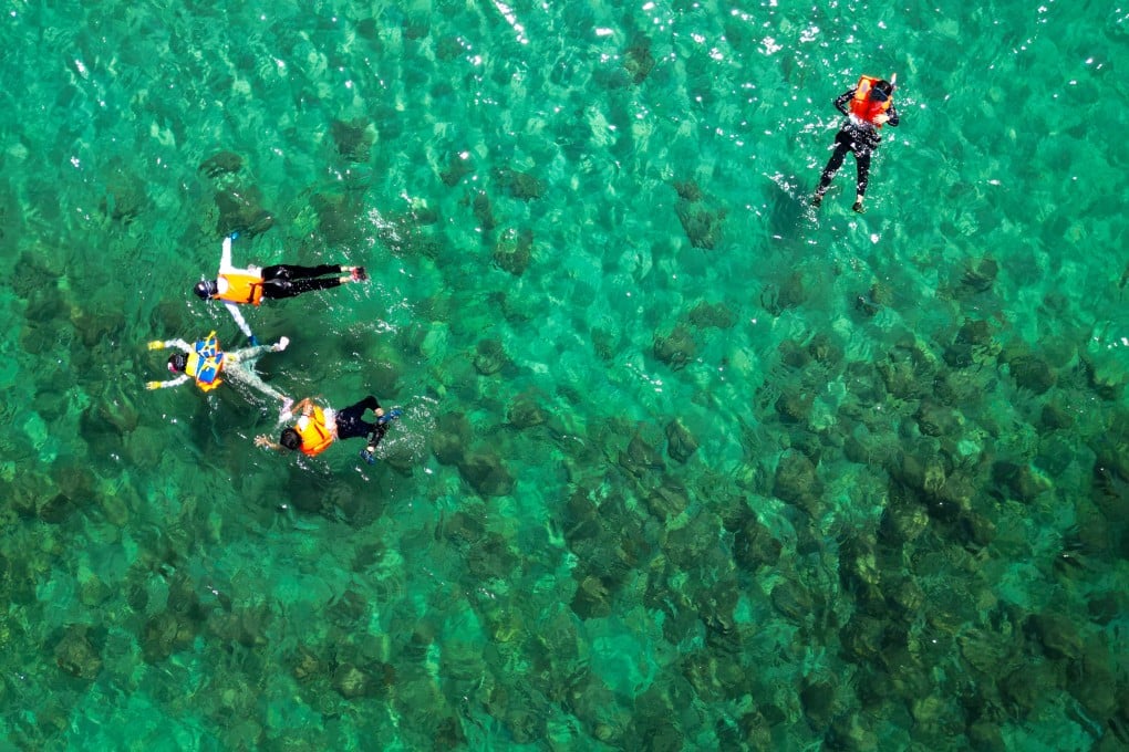 Tourists snorkel around Sharp Island to see the corals during the “golden week” holiday, on October 4. Photo: Dickson Lee