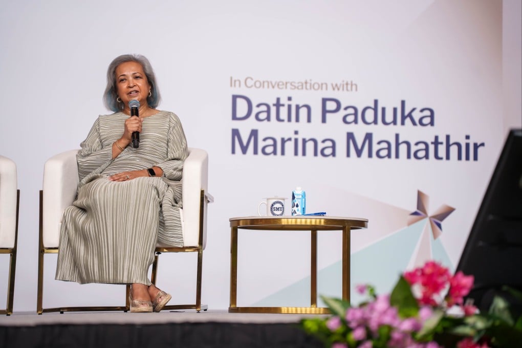 Marina Mahathir speaks at the Karim Family Foundation Inspiring Women Leadership Lecture Series at Singapore Management University campus on Friday. Photo: Singapore Management University