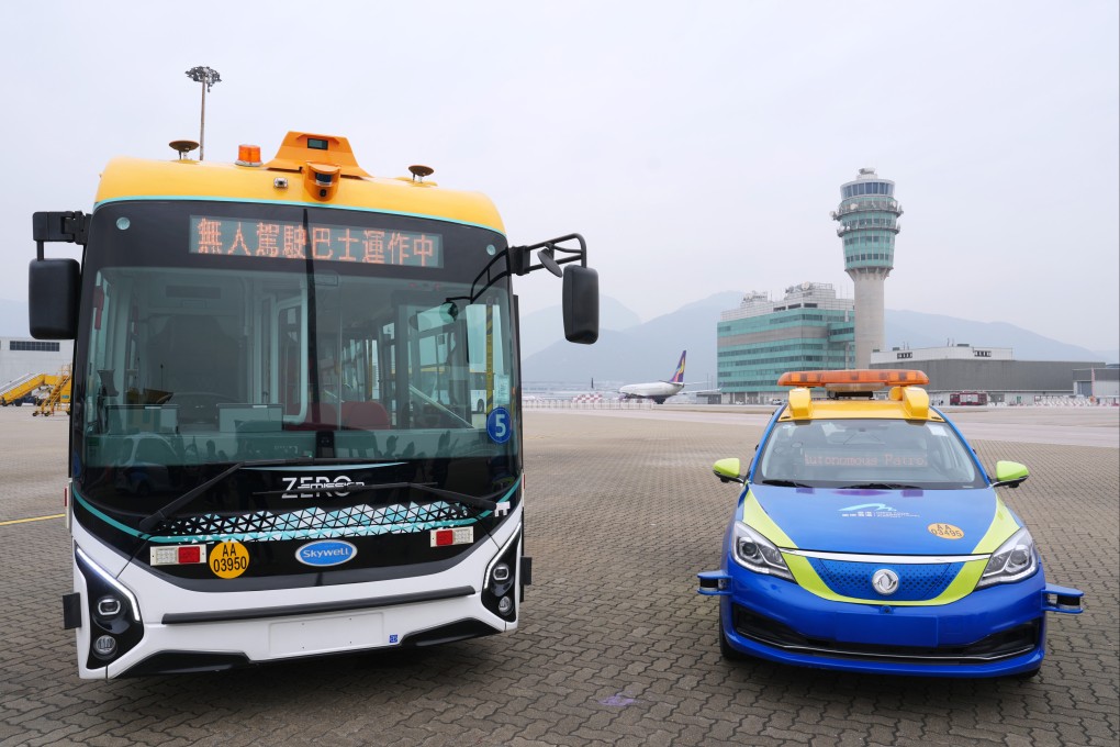 Autonomous vehicles have been in use night and day at Hong Kong International Airport since 2024. Photo: Elson Li