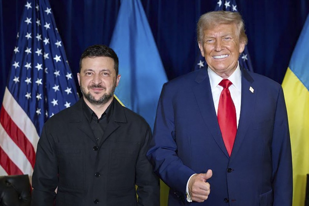 US President Donald Trump (right) and Ukrainian President Volodymyr Zelensky meet at UN headquarters in New York last month. Photo: Ukrainian Presidential Press Service/EPA