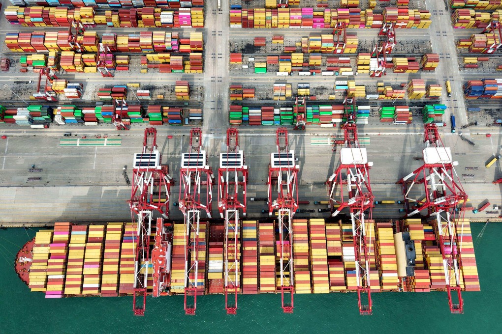 A ship is seen at the container terminal of the port in Qingdao, in China’s eastern Shandong province on October 9. Photo: AFP