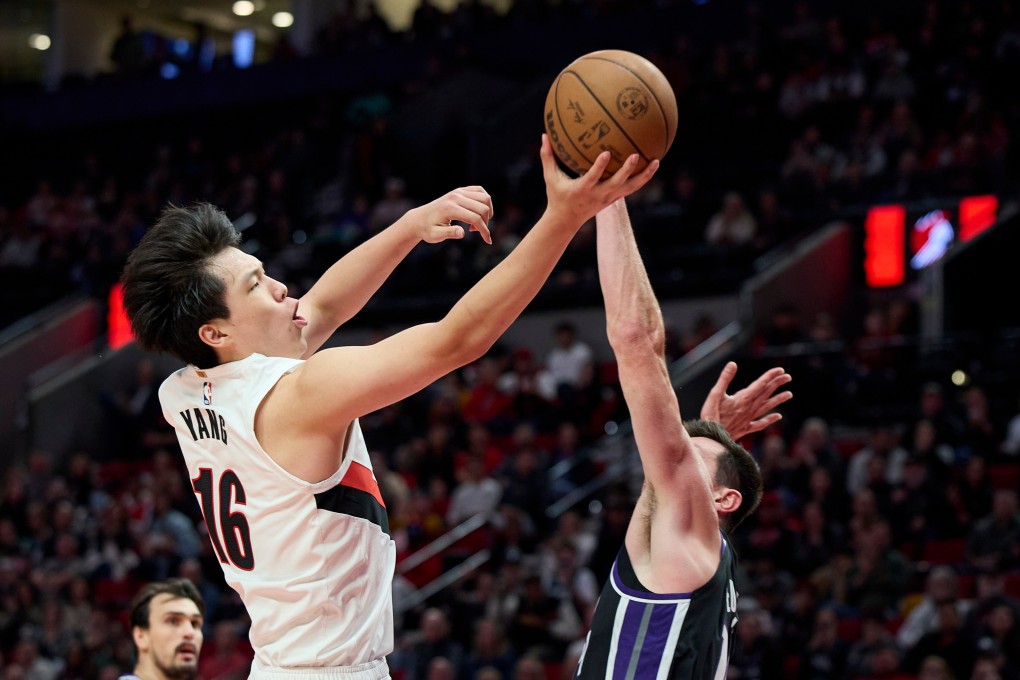 The Portland Trail Blazers could be among the teams interested in playing in the NBA China Games now they have China’s Yang Hansen (left) on their books. Photo: AP