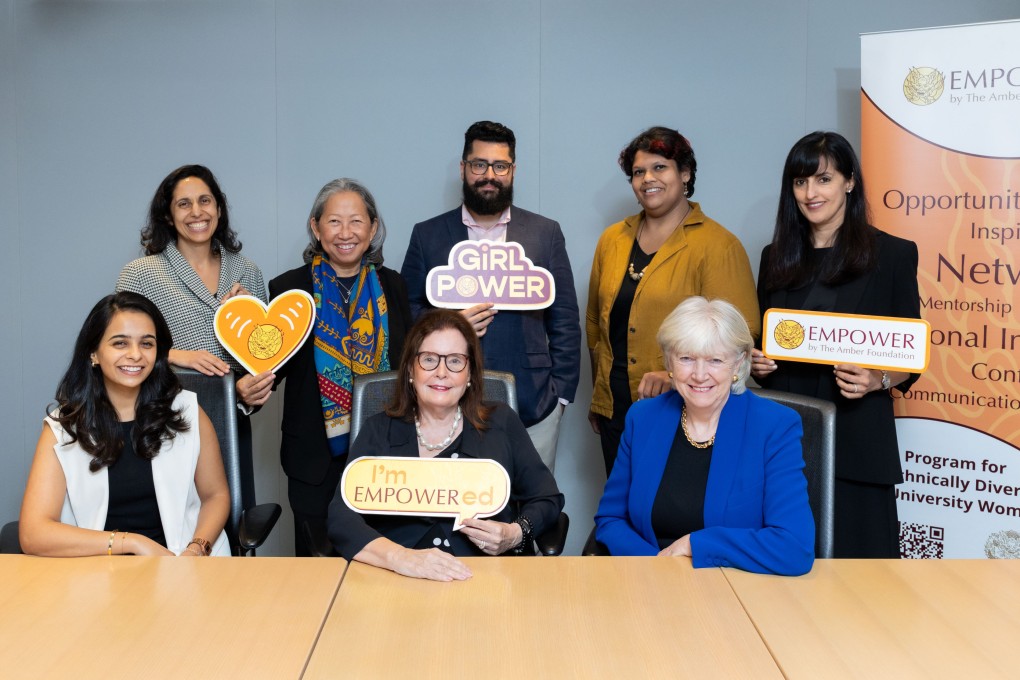 From left: Mamta Hotchandani, Reena Rollason, May Anne Bird, Elizabeth Thomson, James Thomson-
Sakhrani, Manisha Wijesinghe, Felicity McRobb and Anisha Sakhrani. Photo: Kong Yat-pang