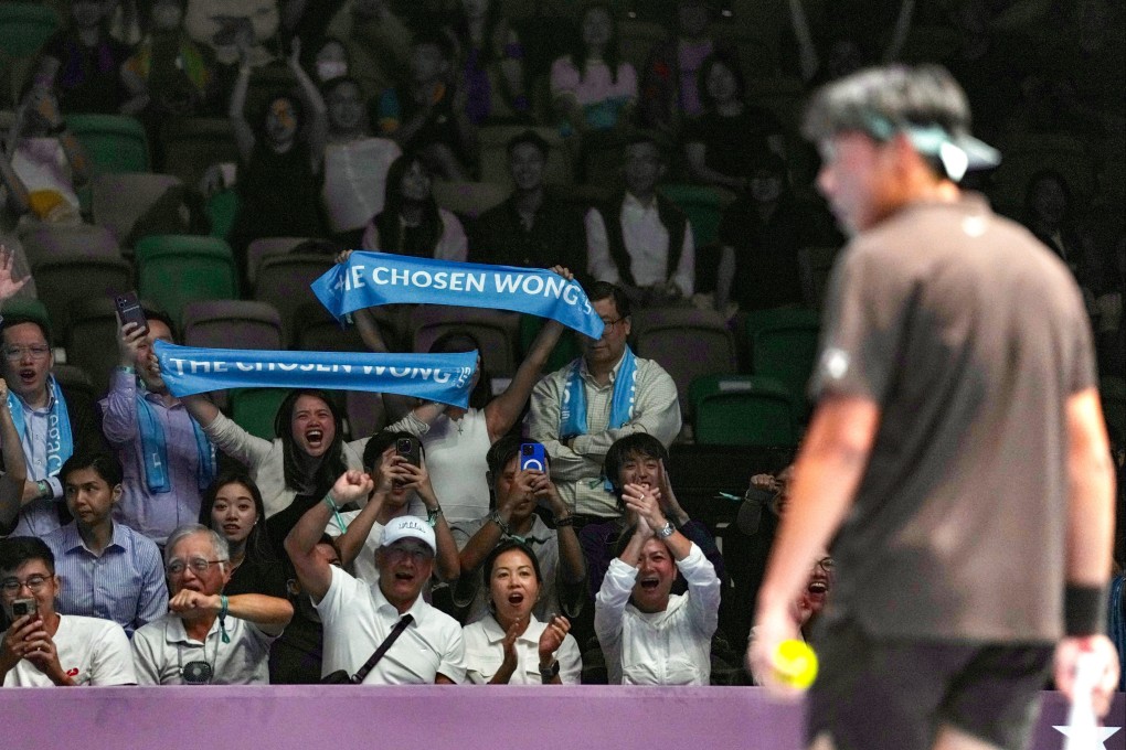 Fans cheer for Coleman Wong during his UTS quarter-final against Andrey Rublev at Kai Tak Arena. Photo: Karma Lo