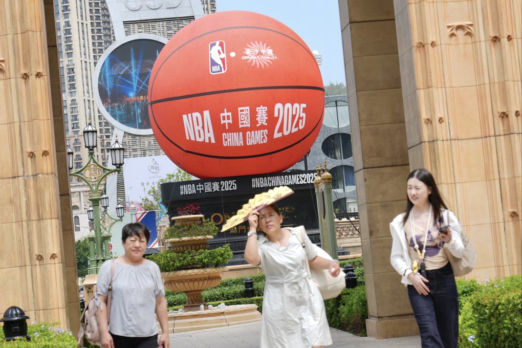A giant inflatable basketball promoting the NBA China Games pre-season match between the Brooklyn Nets and Phoenix Suns at the Venetian arena in Macau on Sunday. Photo: Karma Lo