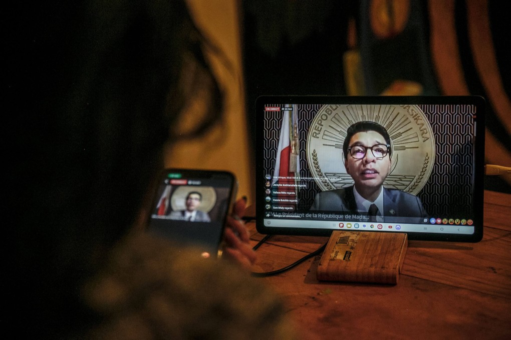 Madagascar President Andry Rajoelina addressing the nation on Facebook on Monday. Photo: AFP