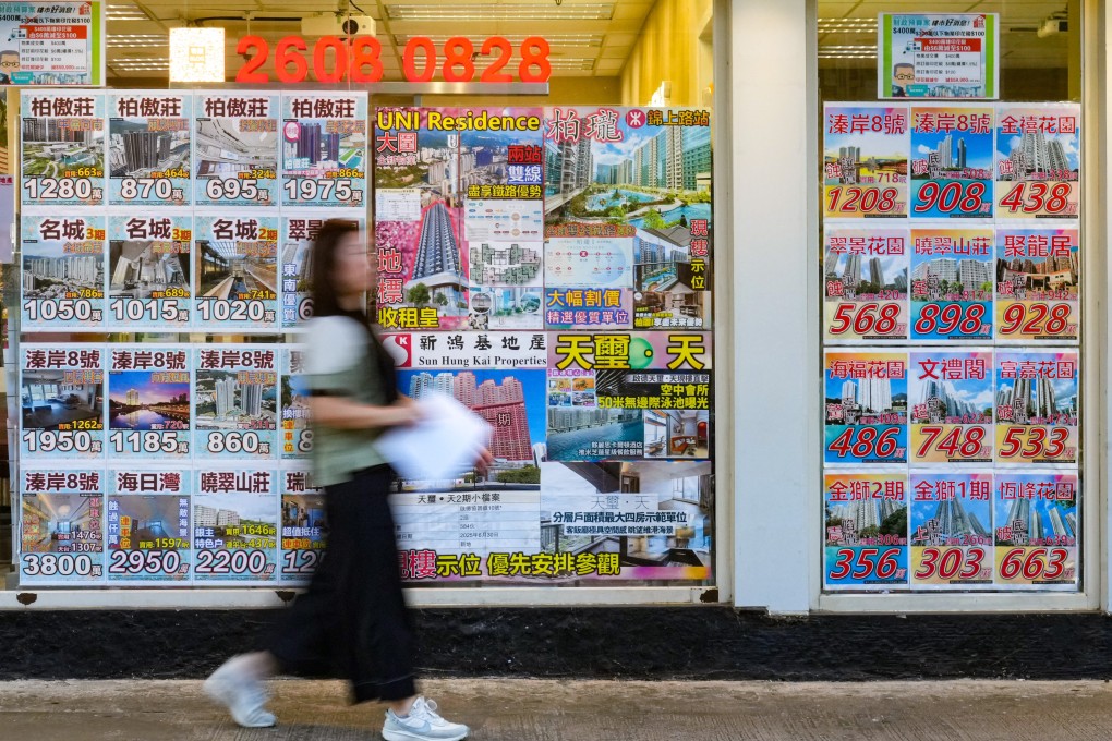 A property agency in Tai Wai displays listings on September 2, 2025. Photo: Sam Tsang