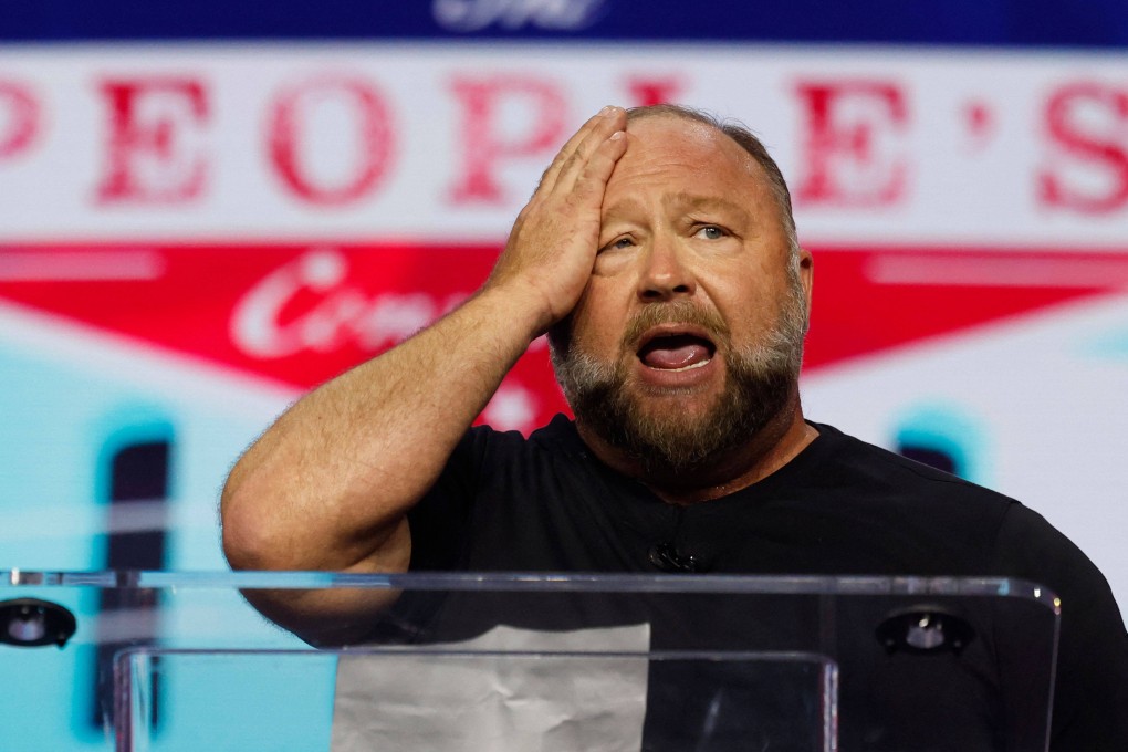 American far-right, alt-right radio show Alex Jones addresses the conservative Turning Point People’s Convention in June 2024. Photo: AFP