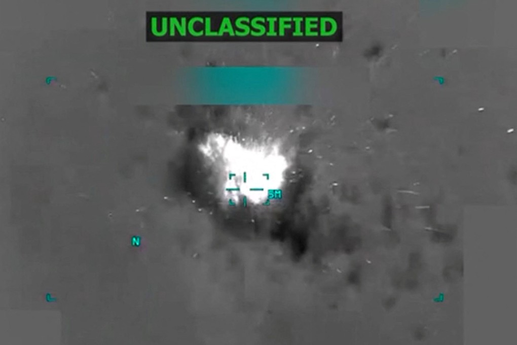 Video released by the Trump administration shows the boat engulfed in flames. Photo: Donald Trump via Truth Social