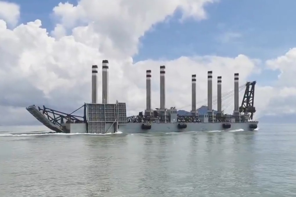 Video has emerged of the PLA’s self-propelled jack-up barge sailing in an unidentified body of water with its road ramp and signature eight struts raised. Photo: Handout