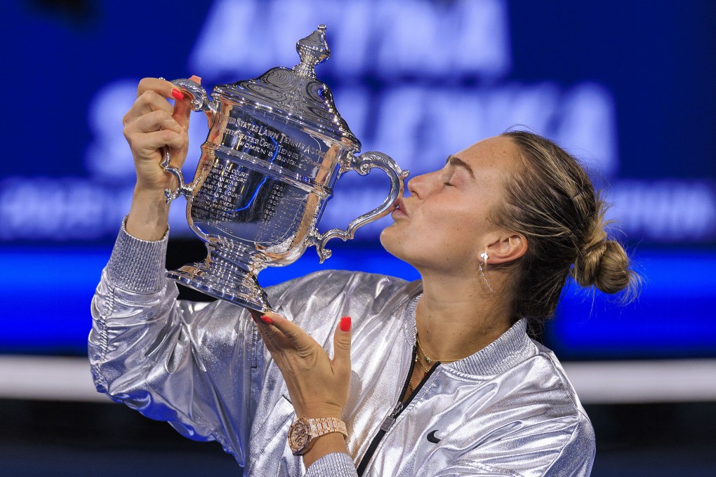Aryna Sabalenka celebrates after beating Amanda Anisimova in the final of the US Open women’s singles. Photo: dpa