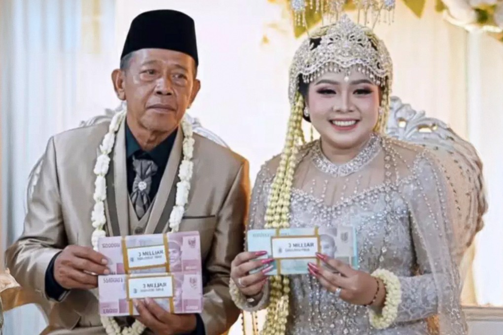 A 74-year-old Indonesian man has sparked controversy after paying a bride price of US$180,000 to marry a woman 50 years his junior. Photo: TikTok