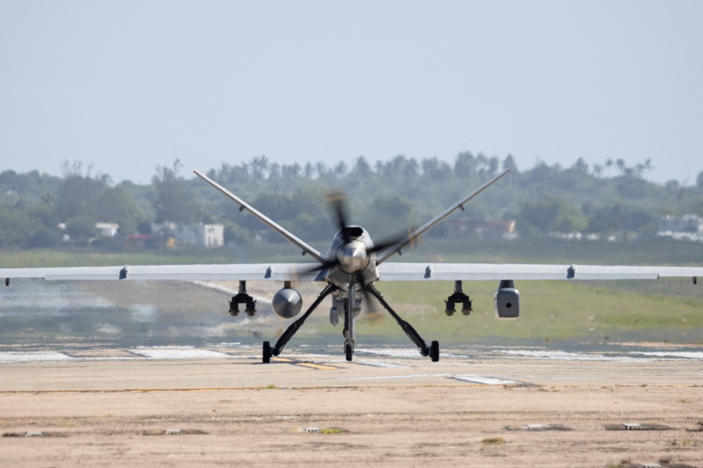 A US MQ-9 Reaper drone prepares for takeoff from Rafael Hernandez Airport in Aguadilla, Puerto Rico, on October 15. Photo: Reuters
