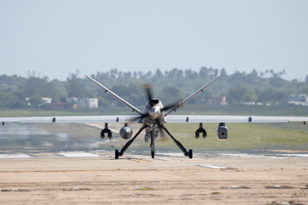A US MQ-9 Reaper drone prepares for takeoff from Rafael Hernandez Airport in Aguadilla, Puerto Rico, on October 15. Photo: Reuters