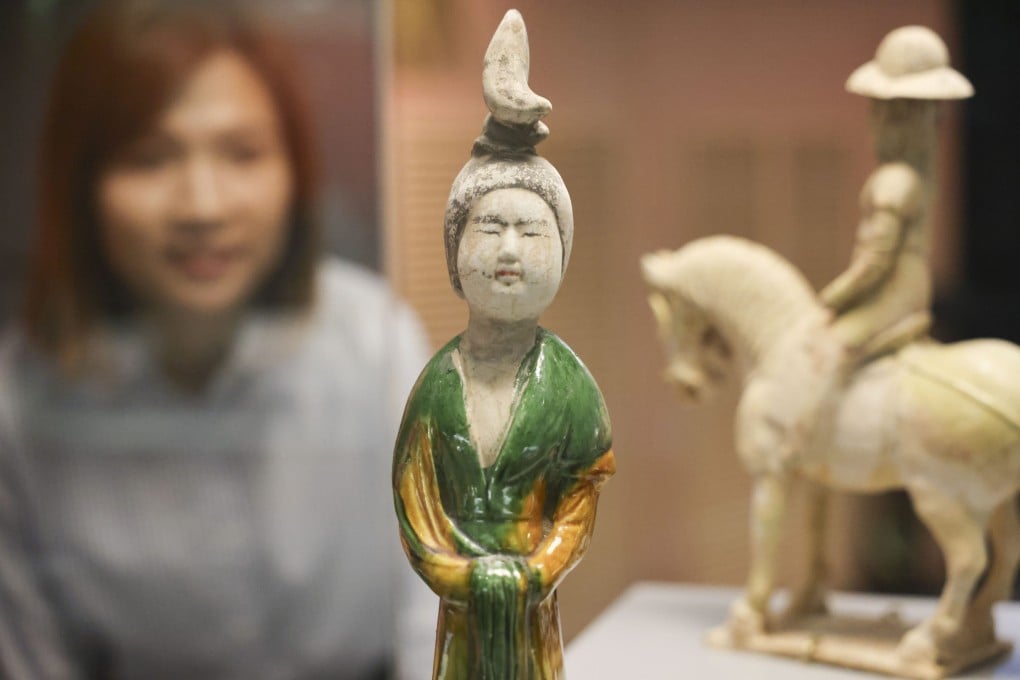 Tang-dynasty pottery is seen at “Tang Vogue Beyond the Horizons: A Golden Era of Multicultural Integration and Openness”, an exhibition at the Hong Kong Heritage Discovery Centre, in Kowloon Park, which runs until the end of the year. Photo: Nora Tam