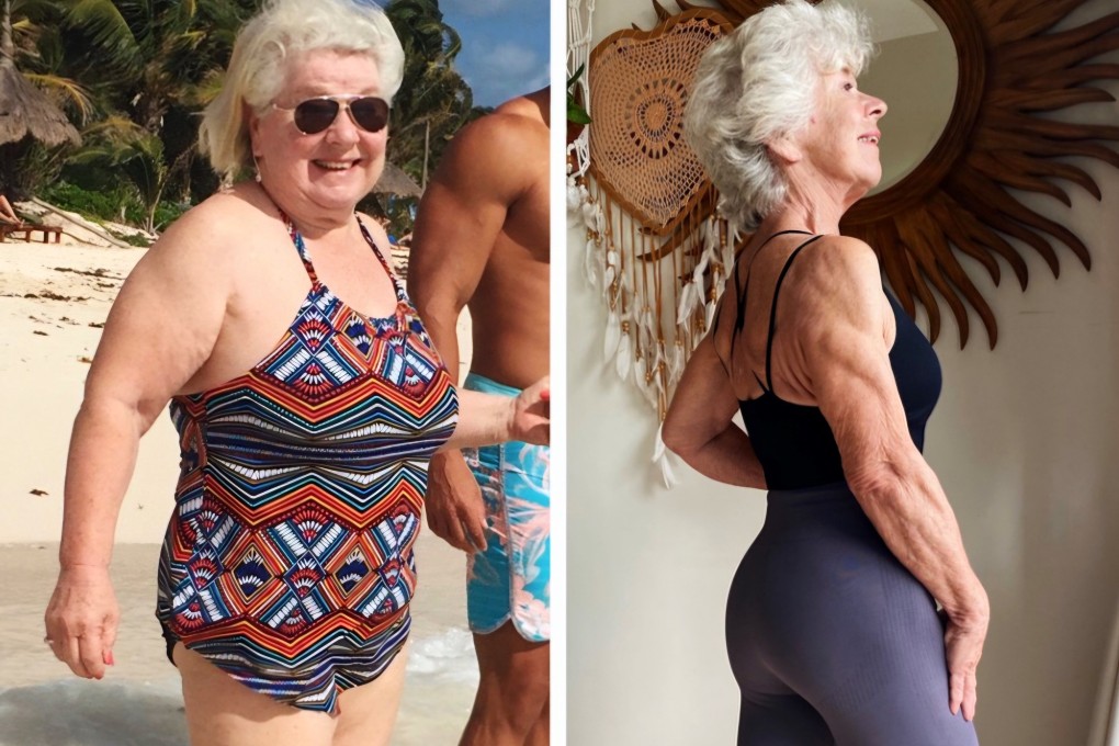 Joan MacDonald took up her daughter Michelle’s challenge to overhaul her lifestyle, dropping from 90kg at the age of 70 (left) to 59kg at 79. Resistance training played a key part. Photo: Joan MacDonald