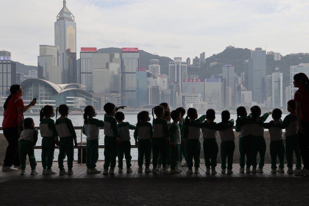 A group of kindergarten students visit the Victoria Harbour with their teacher in March. Photo: Jelly Tse