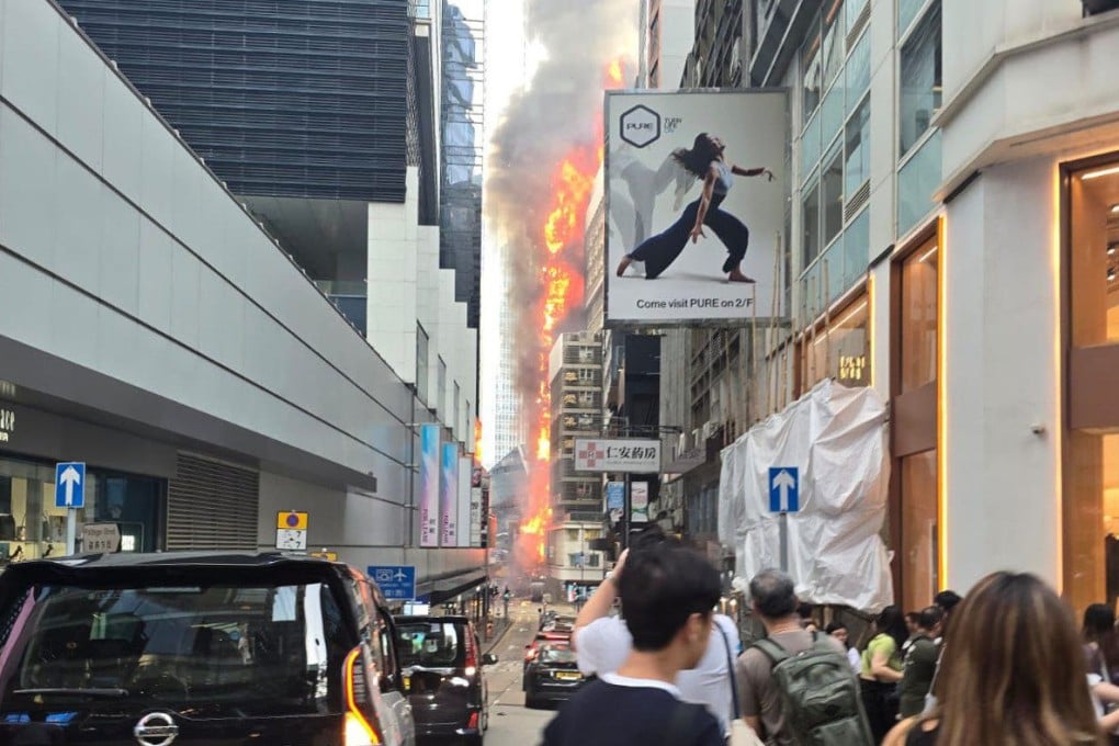 Flames erupt from the Chinachem Tower in Central. Photo: Handout