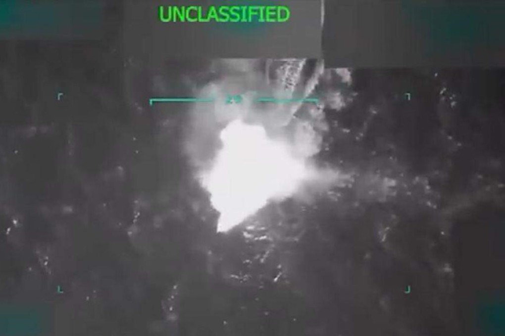 US military footage shows a precision strike destroying a high-speed vessel in international waters in September. Photo: US Department of Defence via TNS