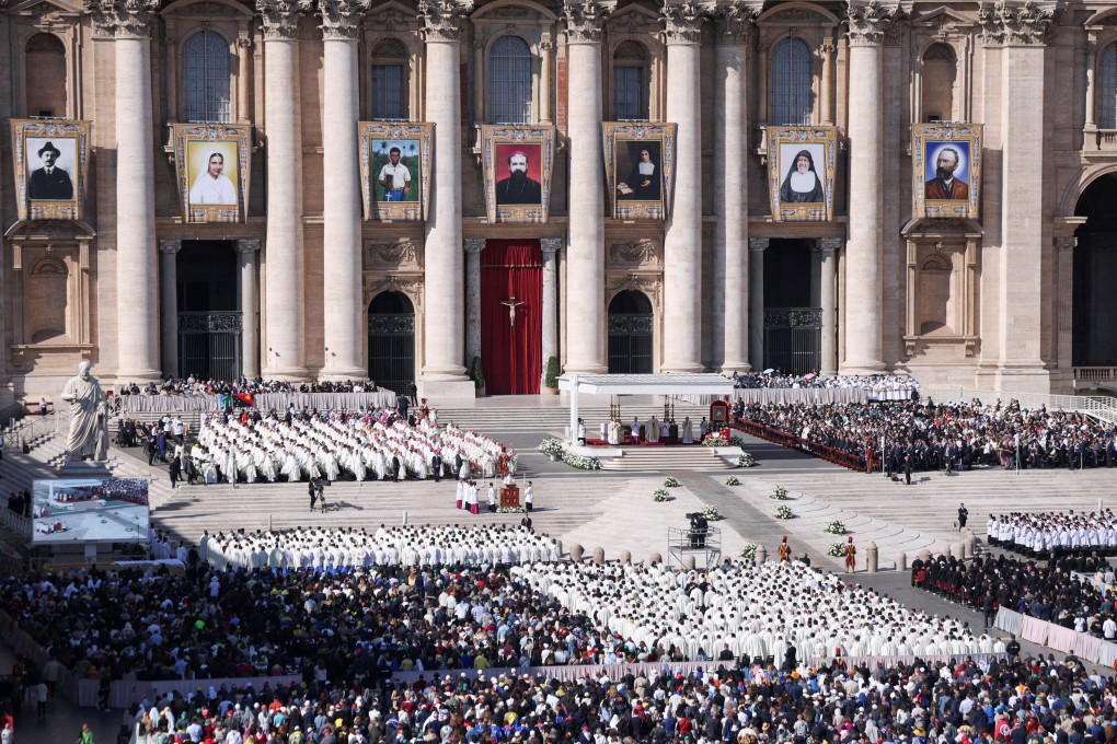 Pope Leo XIV attends a Mass on the day of the canonisation of seven new saints, in St. Peter’s Square at the Vatican, on Sunday. Photo: Reuters