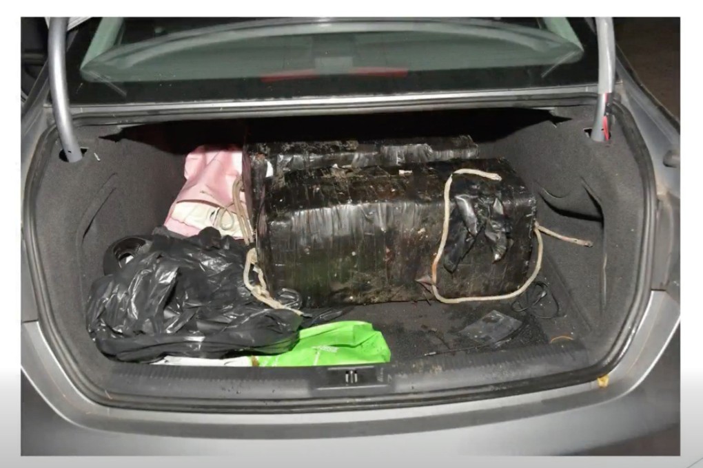 Three suspects were spotted loading bags into a suspicious car in Tsing Yi and packages were found inside. Photo: Handout