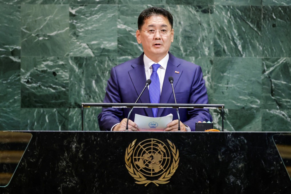 Mongolia’s President Ukhnaa Khurelsukh addresses the 80th United Nations General Assembly at UN headquarters in New York last month. Photo: Reuters