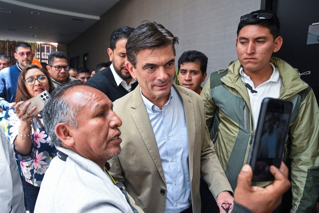 Rodrigo Paz, centre, meets supporters in Bolivia’s administrative capital La Paz after his victory in the presidential run-off on Sunday. Photo: Reuters