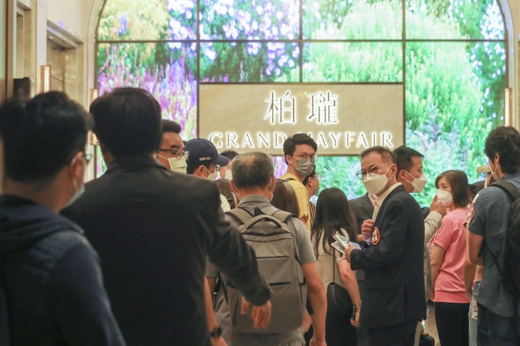 Potential buyers wait in line to buy flats in the Grand Mayfair residential development in Yuen Long. Photo: Xiaomei Chen