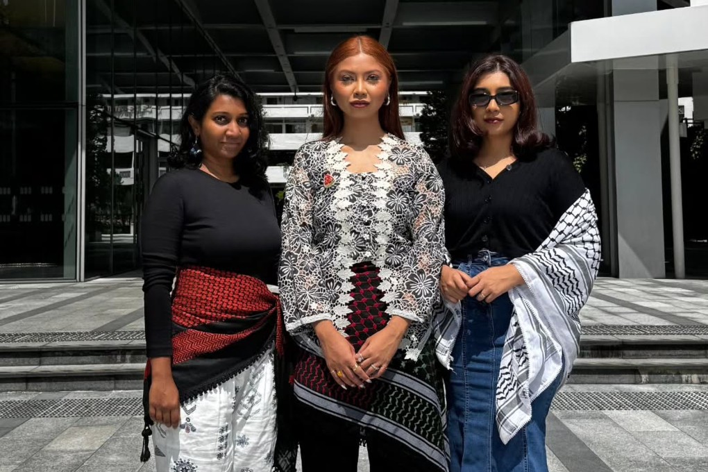 (From left) Annamalai Kokila Parvathi, Siti Amirah Mohamed Asrori and Mossammad Sobikun Nahar have been acquitted after trying to deliver letters to the Istana demanding changes to the country’s stance on Israel. Photo: Instagram/sgacadboycott