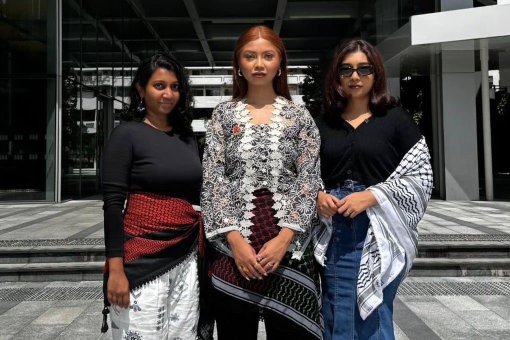 (From left) Annamalai Kokila Parvathi, Siti Amirah Mohamed Asrori and Mossammad Sobikun Nahar have been acquitted after trying to deliver letters to the Istana demanding changes to the country’s stance on Israel. Photo: Instagram/sgacadboycott