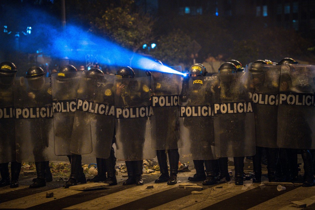 Peruvian police during a demonstration against the new government of Jose Jeri in Lima, Peru. Photo: EPA