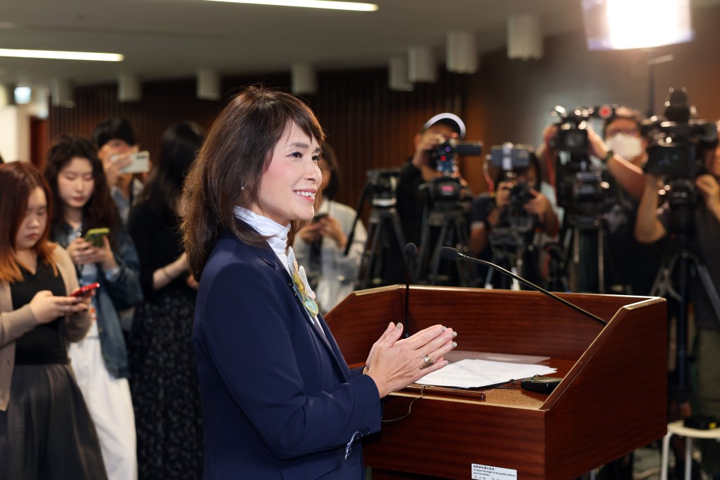 Lawmaker Doreen Kong announces that she will not run in the coming Legco election. Photo: Nora Tam