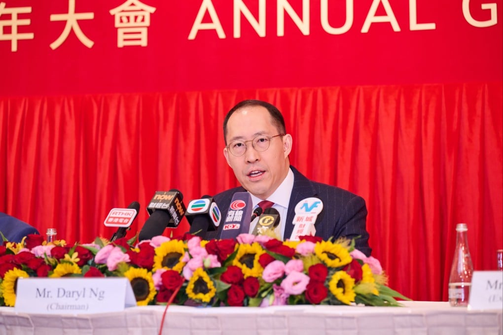 Daryl Ng Win Kong, chairman of Sino Land, speaks to the media after the company’s annual general meeting on Wednesday. Photo: Handout