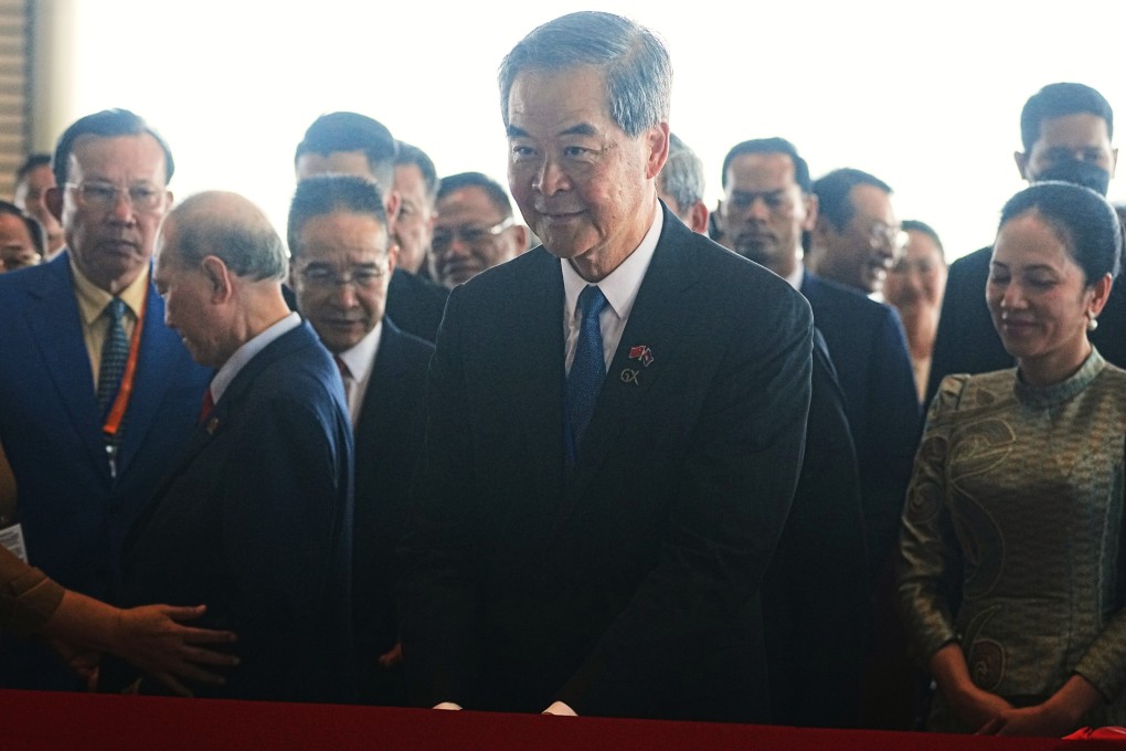 Former Hong Kong chief executive Leung Chung-ying attends the opening ceremony of Techo International Airport on Monday. Photo: AP