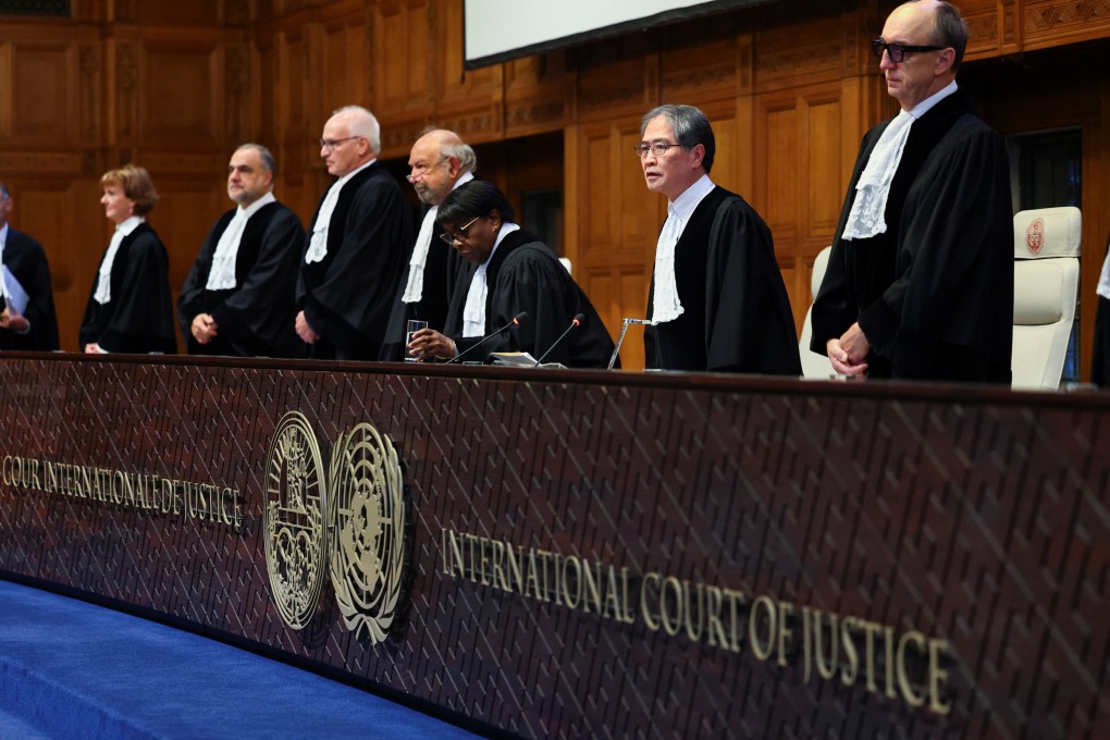 Judges attend a public session at the ICJ in The Hague, delivering a non-binding advisory opinion on Israel’s obligations in the occupied Palestinian territory. Photo: Reuters