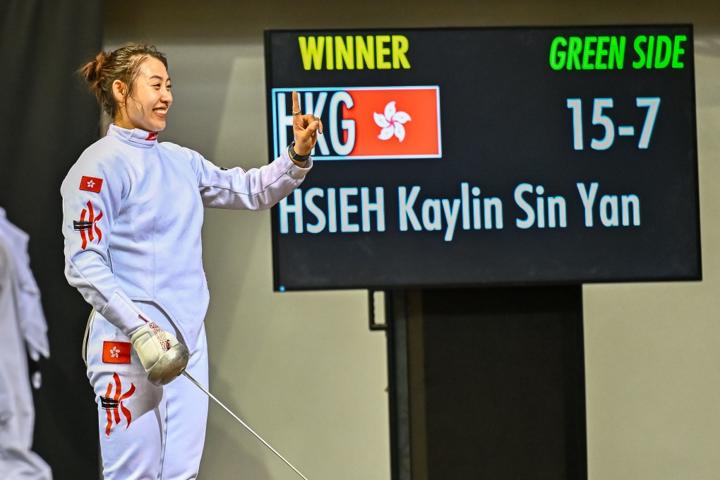 Kaylin Hsieh winning her first gold medal on the fencing tour by beating Nelli Differt of Estonia at the Doha Grand Prix in January. Photo: Getty Images