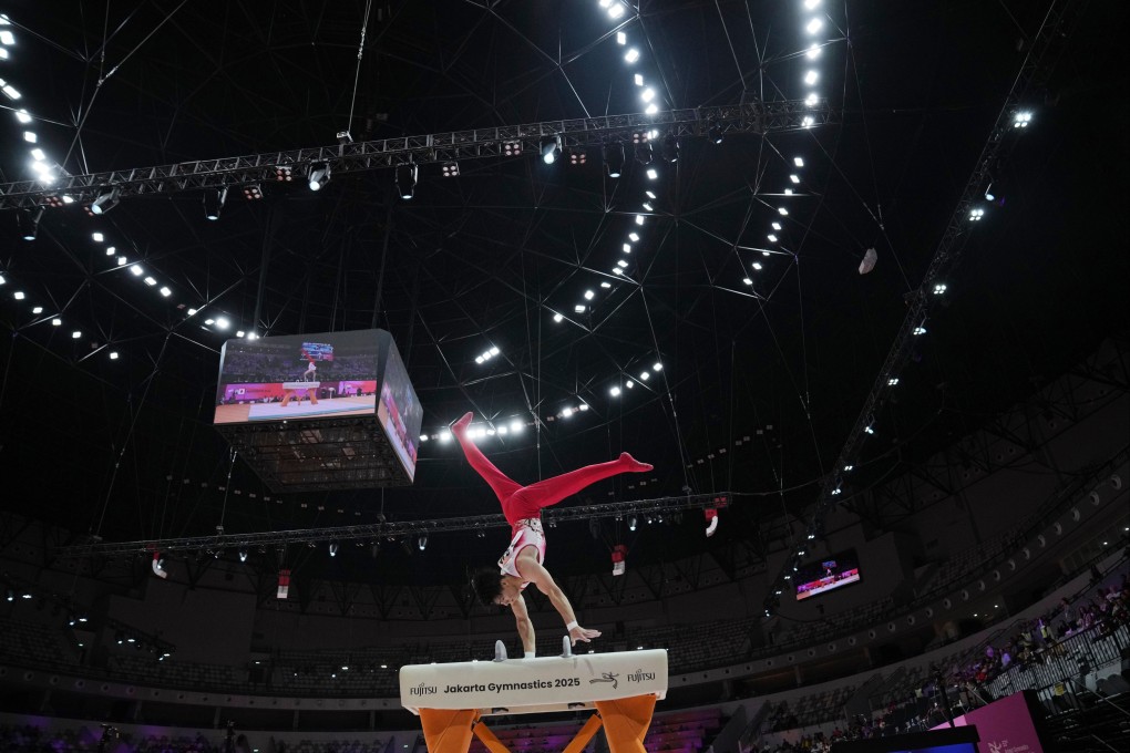 Daiki Hashimoto of Japan competes in the men’s all-around final during the 53rd Artistic Gymnastics World Championships in Jakarta. Photo: AP