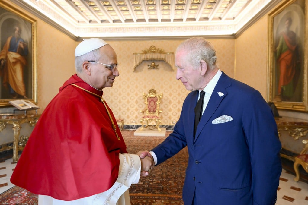 Britain’s King Charles meets Pope Leo in the Vatican City on Thursday. Photo: Vatican Media via PA Media/dpa