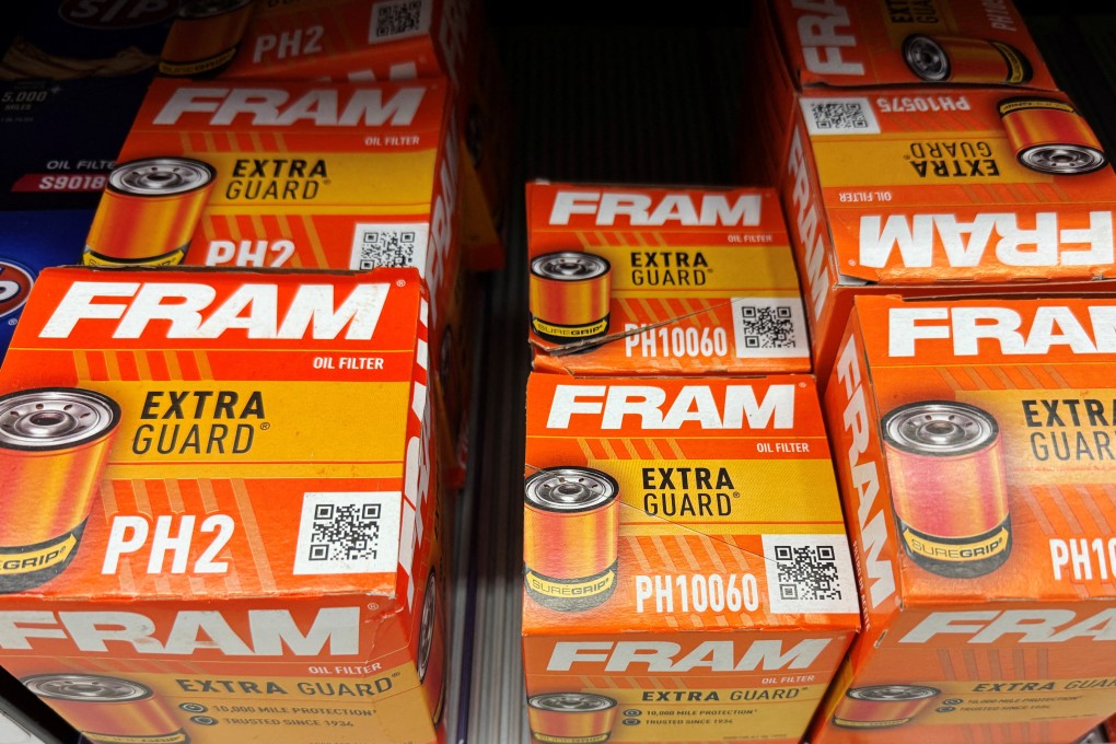 Fram oil filters, manufactured by the auto parts maker First Brands, are displayed for sale in Medford, Massachusetts, on October 21. The recent bankruptcies of First Brands and auto dealership Tricolor have raised fears of much bigger financial problems to come. Photo: Reuters