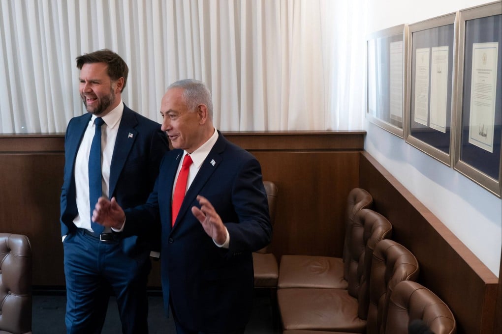 US Vice-President J.D. Vance (left) with Israeli Prime Minister Benjamin Netanyahu at the prime minister’s office in Jerusalem on Wednesday. Photo: AFP