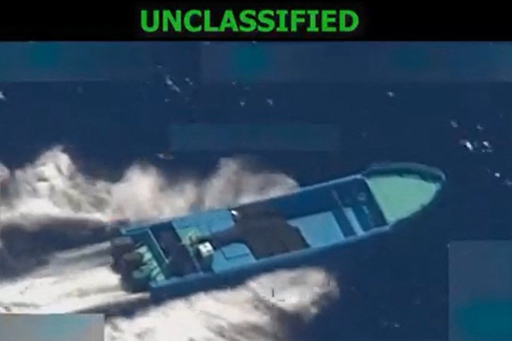 This screen grab from a video posted by US Defence Secretary Pete Hegseth shows what Hegseth says is a vessel moments before it is hit in a US strike. Photo: US Secretary of Defence Pete Hegseth via X