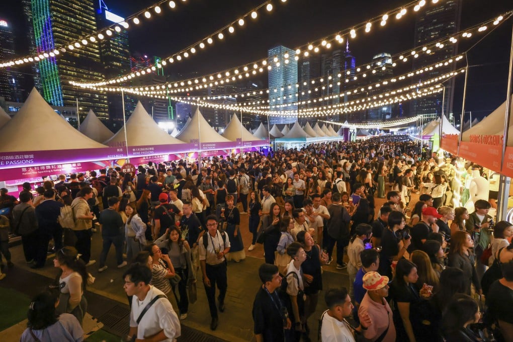 Visitors enjoy the Hong Kong Wine and Dine Festival 2024. The festival returns to Central Harbourfront this year from October 23-26. Alternatively, check out a hip flea market, or up your fitness with sports events for families. Photo: Nora Tam